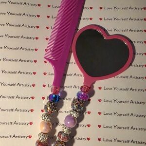Love Yourself Artistry Pink Heart Mirror and Comb Set